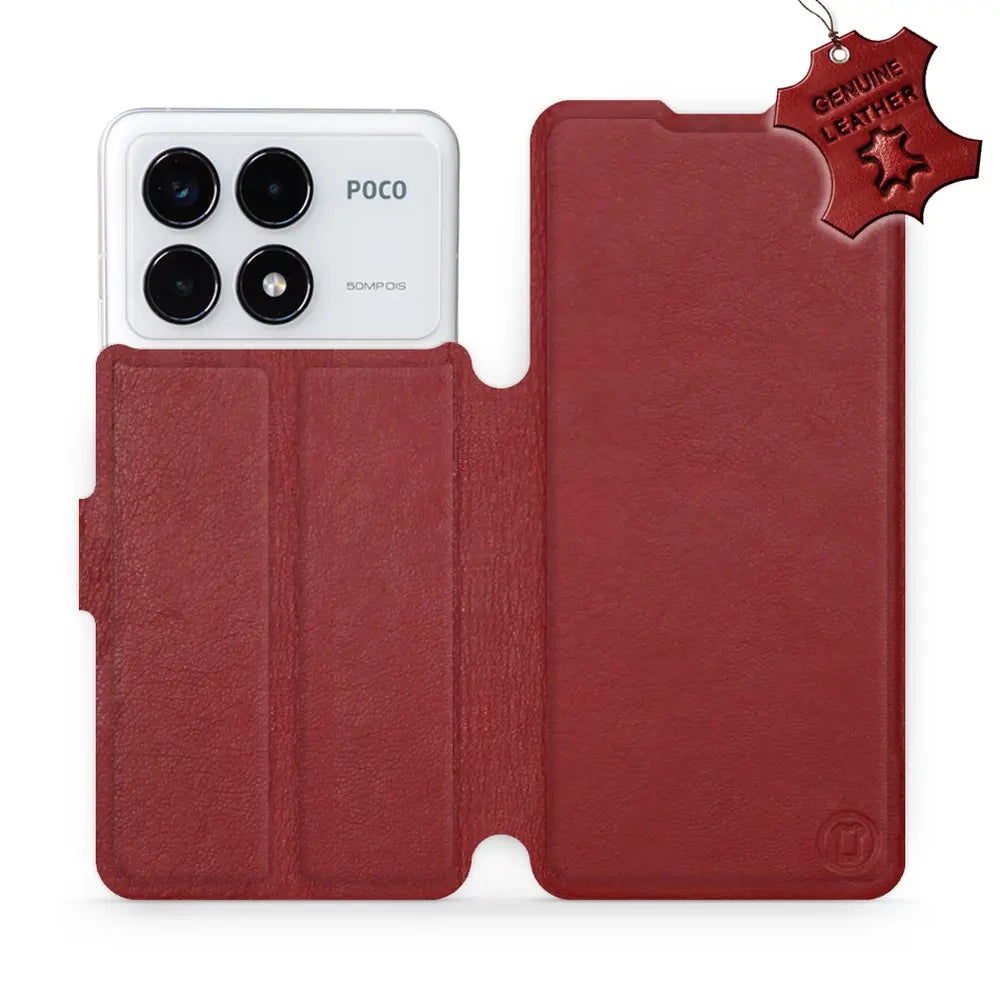 Echtleder Handyhülle für Xiaomi Poco F6 Pro, Mobiwear Leather, Dunkelrot