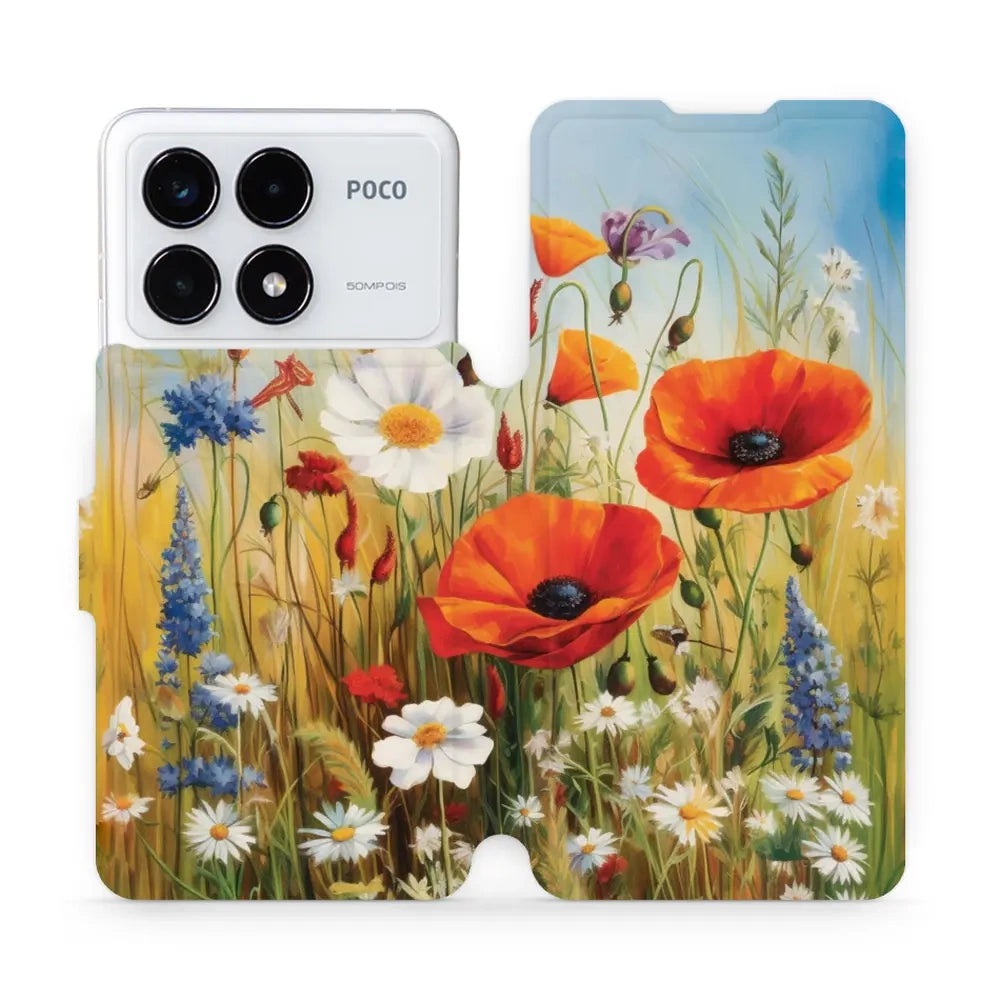 Handyhülle mit klappe für Xiaomi Poco F6 Pro, Mobiwear Book, Wiesenblumen