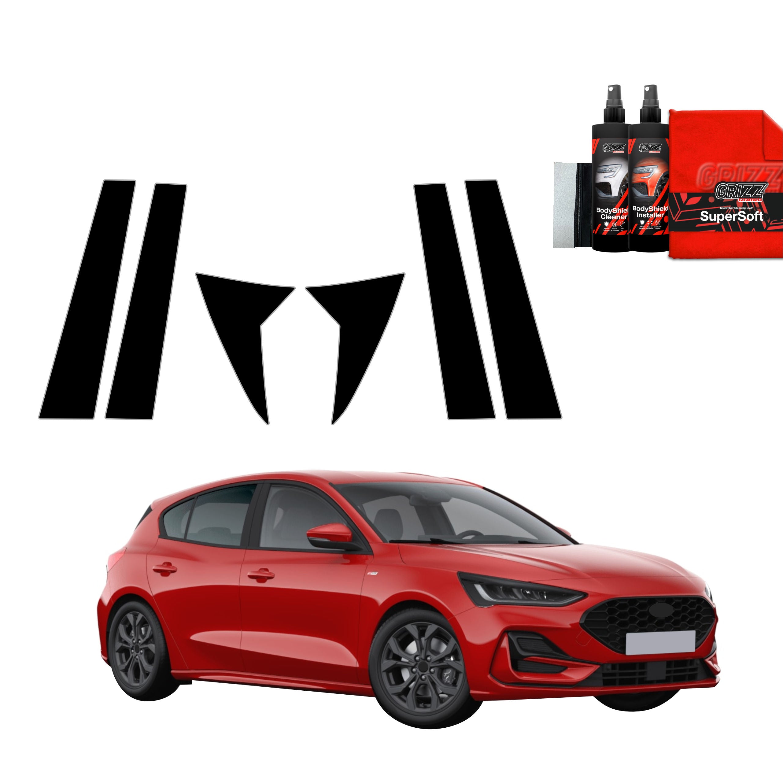 6in1 Schwarze Grizz Protector schutzfolie für B-Säule - Ford Focus ST-Line X Hatchback Facelift (2021-2025)