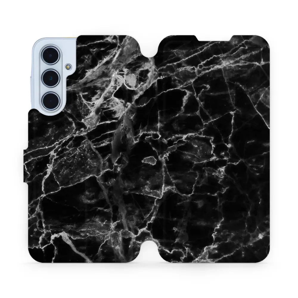 Handyhülle mit klappe für Galaxy M35 5G, Mobiwear Book, Schwarzer Marmor