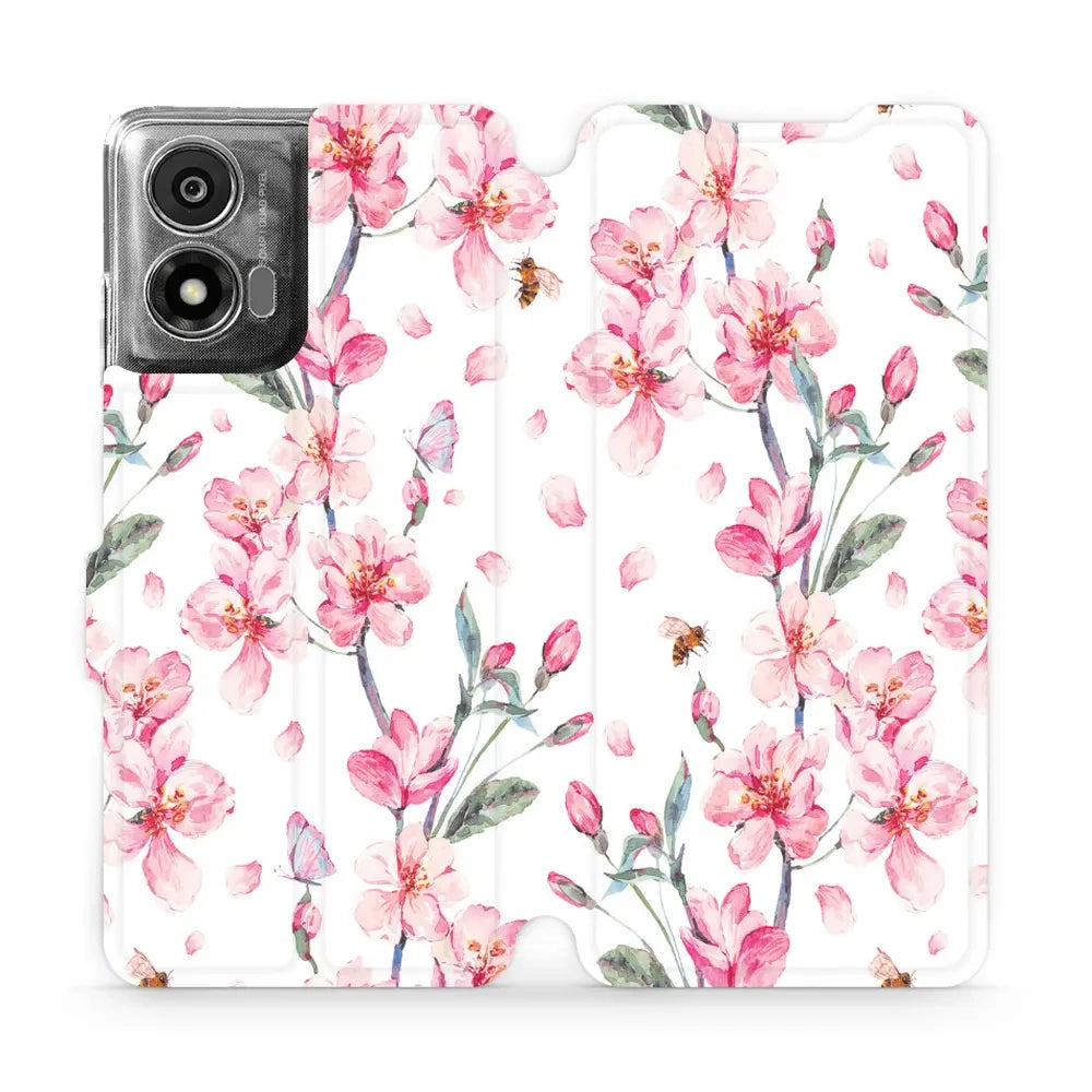 Handyhülle mit klappe für Motorola Moto E14, Mobiwear Book, Rosa Frühling