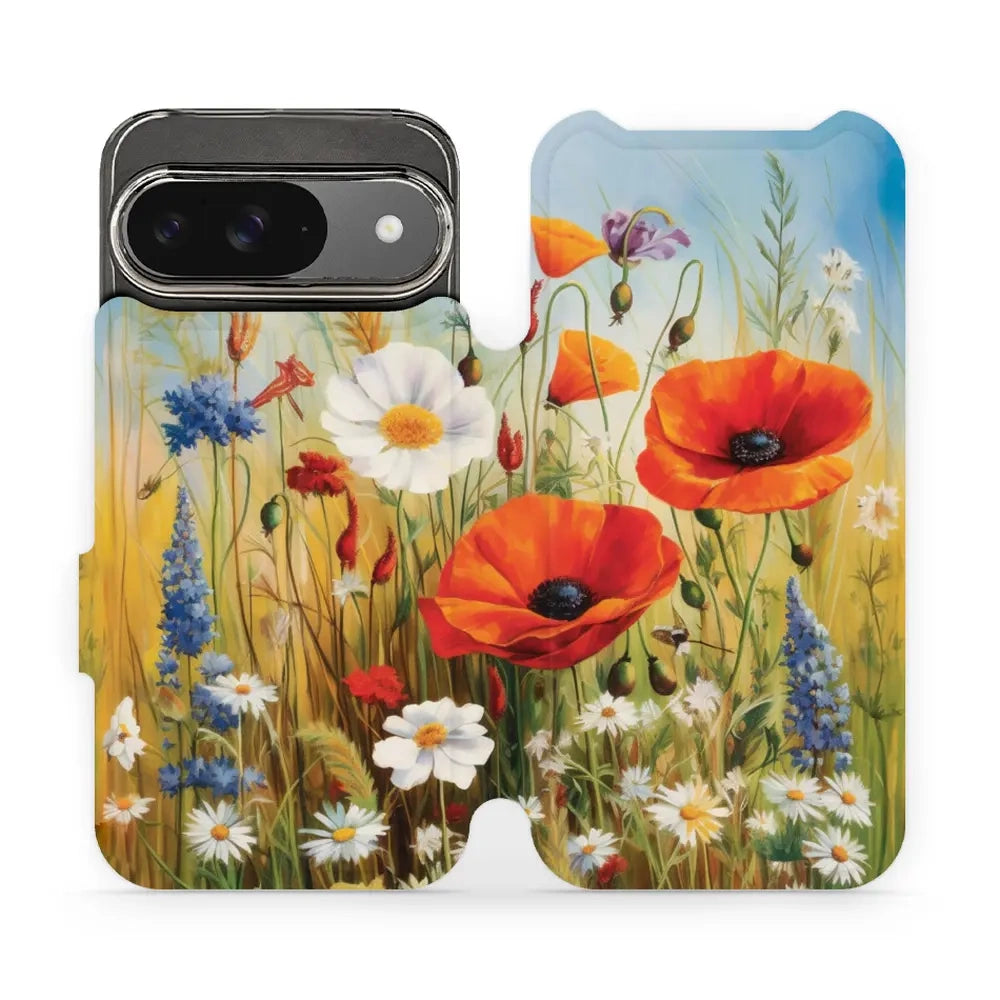 Handyhülle mit klappe für Google Pixel 9, Mobiwear Book, Wiesenblumen