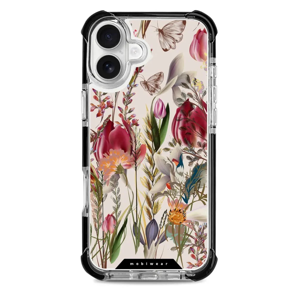 Handyhülle für iPhone 16 Plus mit MagSafe, Mobiwear Elite Bumper, Blumenstrauß