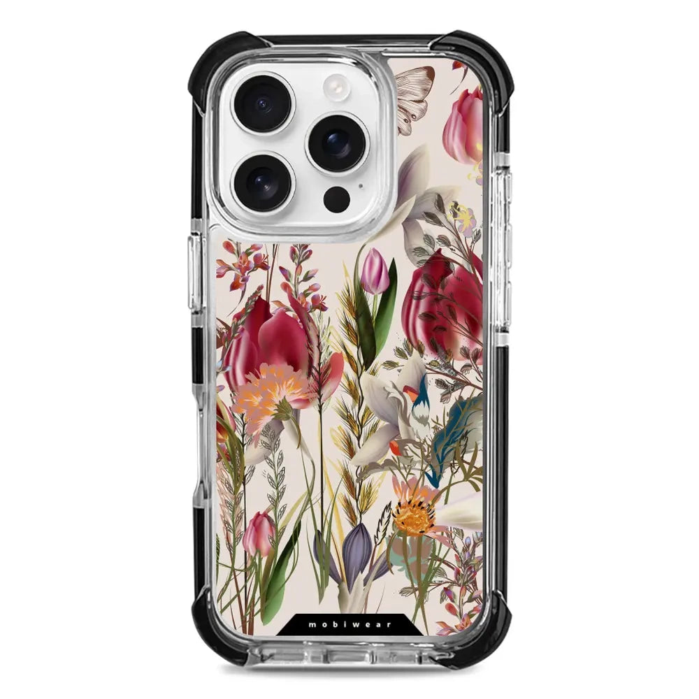 Handyhülle für iPhone 16 Pro mit MagSafe, Mobiwear Elite Bumper, Blumenstrauß