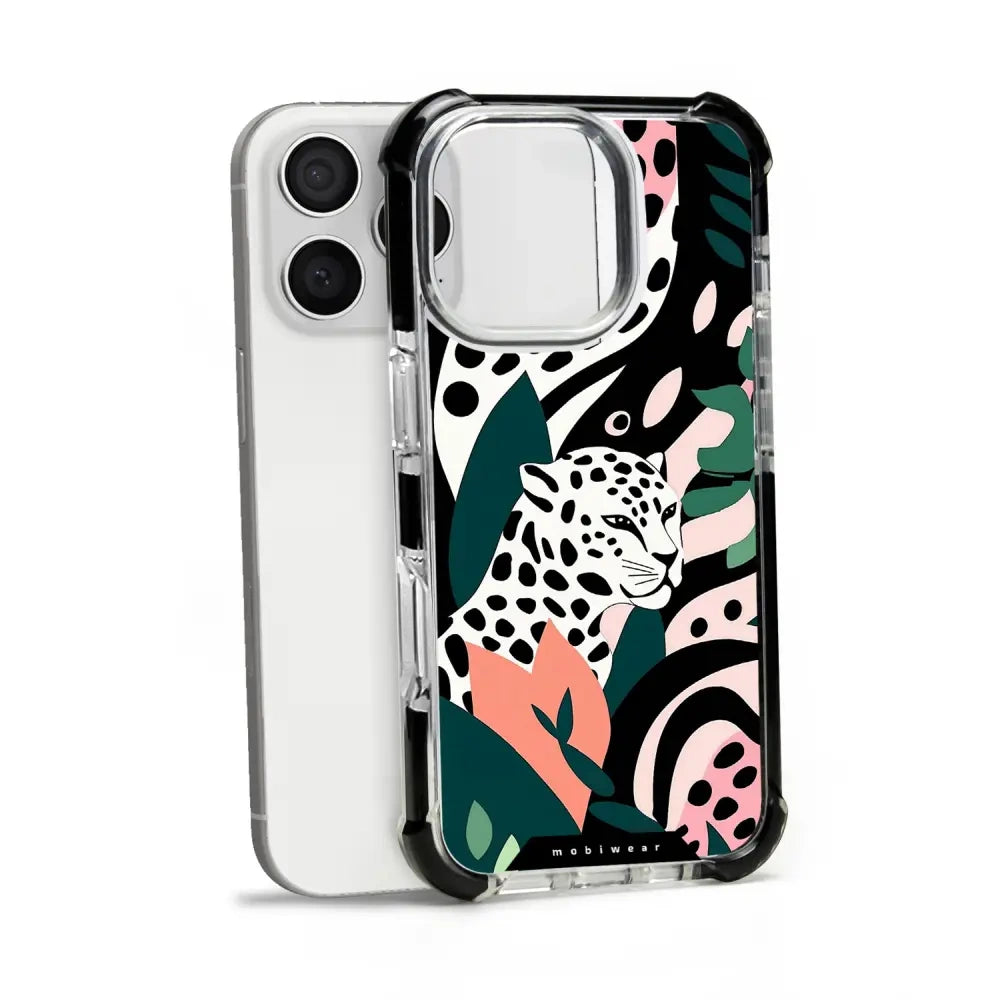 Handyhülle für iPhone 16 Pro mit MagSafe, Mobiwear Elite Bumper, Tropischer Gepard