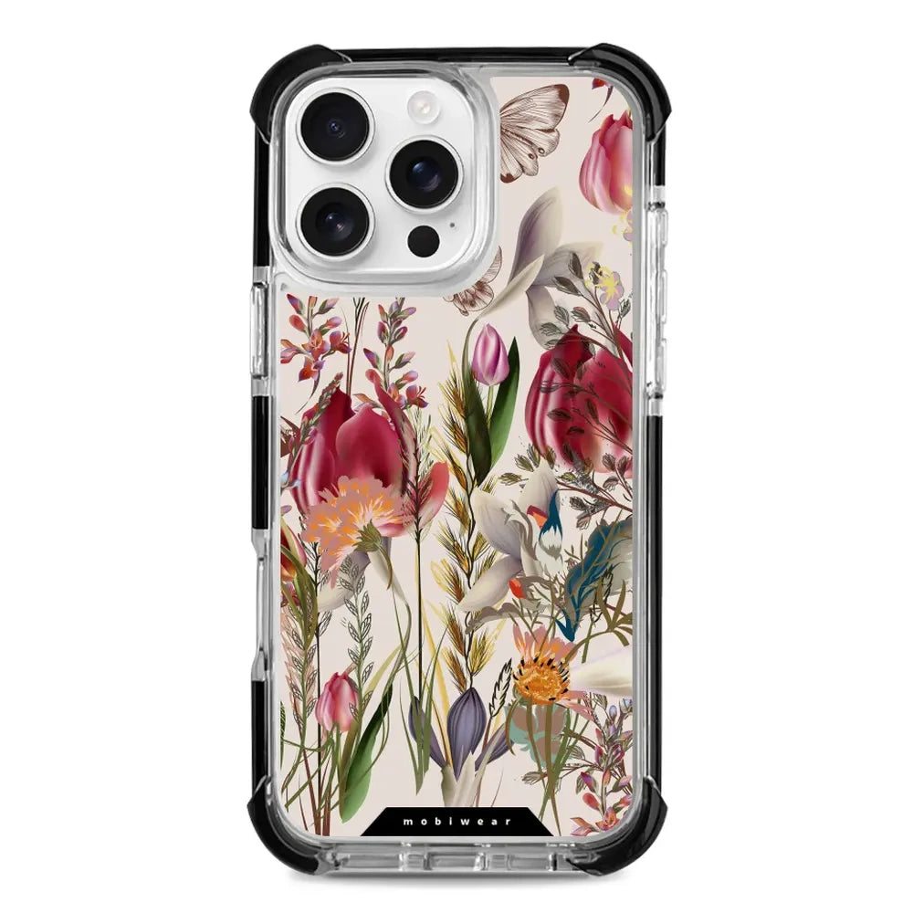 Handyhülle für iPhone 16 Pro Max mit MagSafe, Mobiwear Elite Bumper, Blumenstrauß