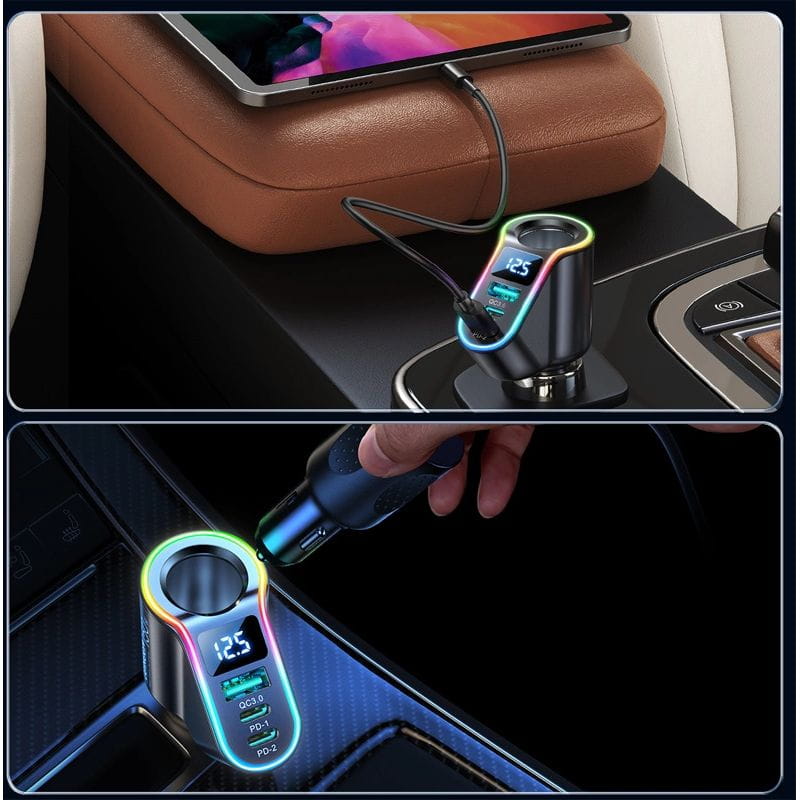 Autoladegerät 4in1 1x USB-A QC 3.0 / 2x USB-C PD 3.0 / 1x Zigarettenanzünder-Verlängerungssteckdose, Joyroom 4-in-1 Car Charger JR-CL21, 150W, Schwarz