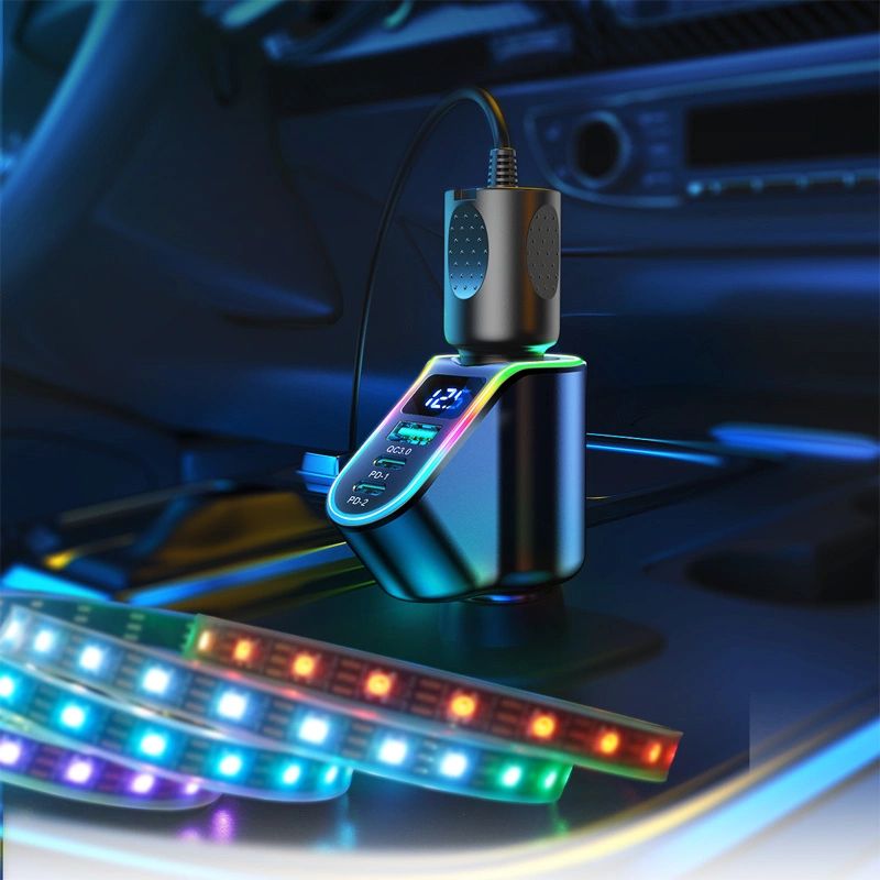 Autoladegerät 4in1 1x USB-A QC 3.0 / 2x USB-C PD 3.0 / 1x Zigarettenanzünder-Verlängerungssteckdose, Joyroom 4-in-1 Car Charger JR-CL21, 150W, Schwarz