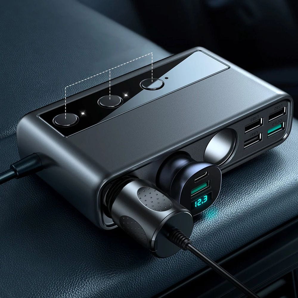 Autoladegerät 9in1 5x USB-A QC / 1x USB-C PD / 3x Zigarettenanzünderbuchse, Joyroom Multi-Port Car Cigarette Lighter JR-CL06, 154W, Schwarz