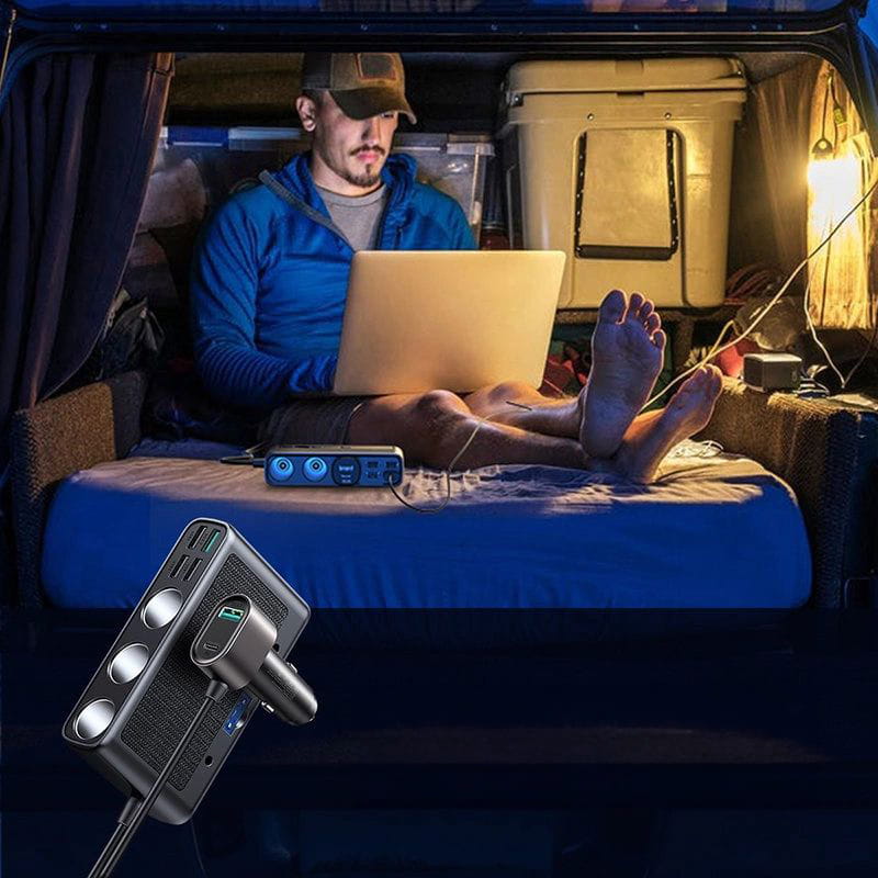 Autoladegerät 9in1 5x USB-A QC / 1x USB-C PD / 3x Zigarettenanzünderbuchse, Joyroom Multi-Port Car Cigarette Lighter JR-CL06, 154W, Schwarz