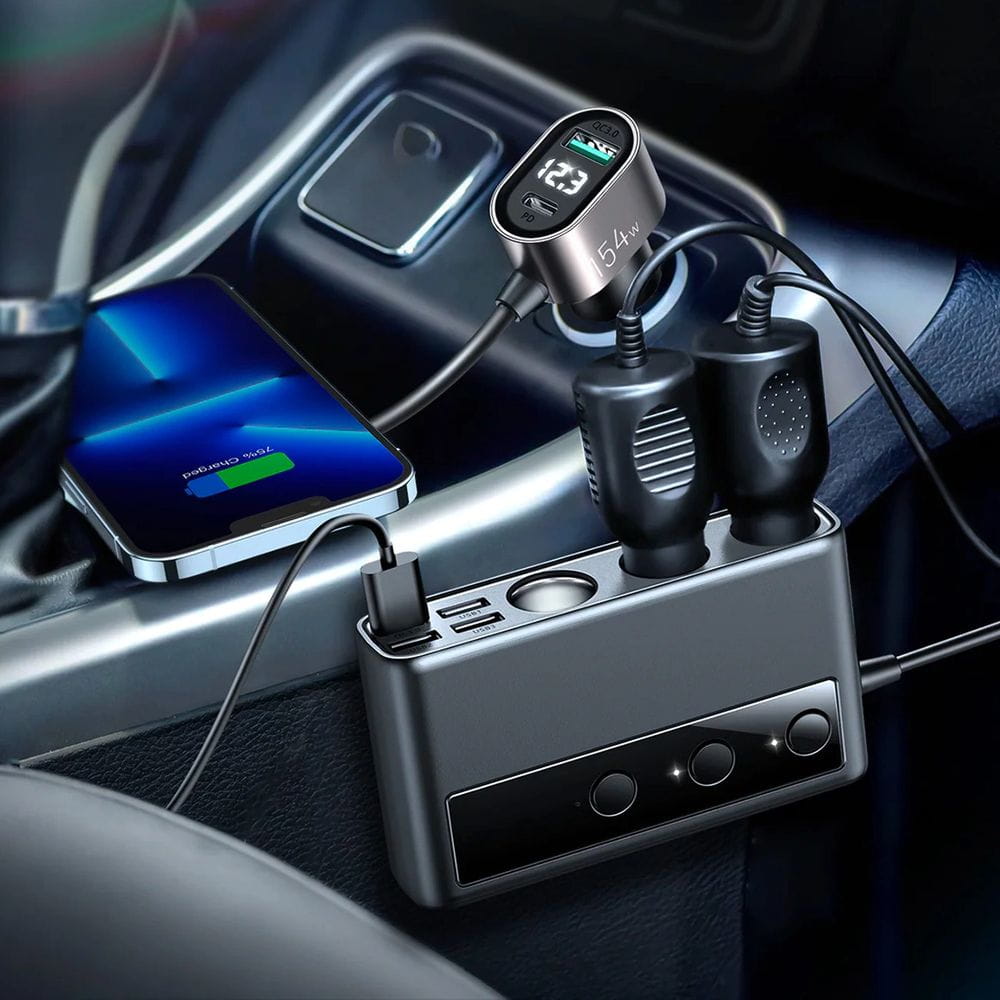 Autoladegerät 9in1 5x USB-A QC / 1x USB-C PD / 3x Zigarettenanzünderbuchse, Joyroom Multi-Port Car Cigarette Lighter JR-CL06, 154W, Schwarz