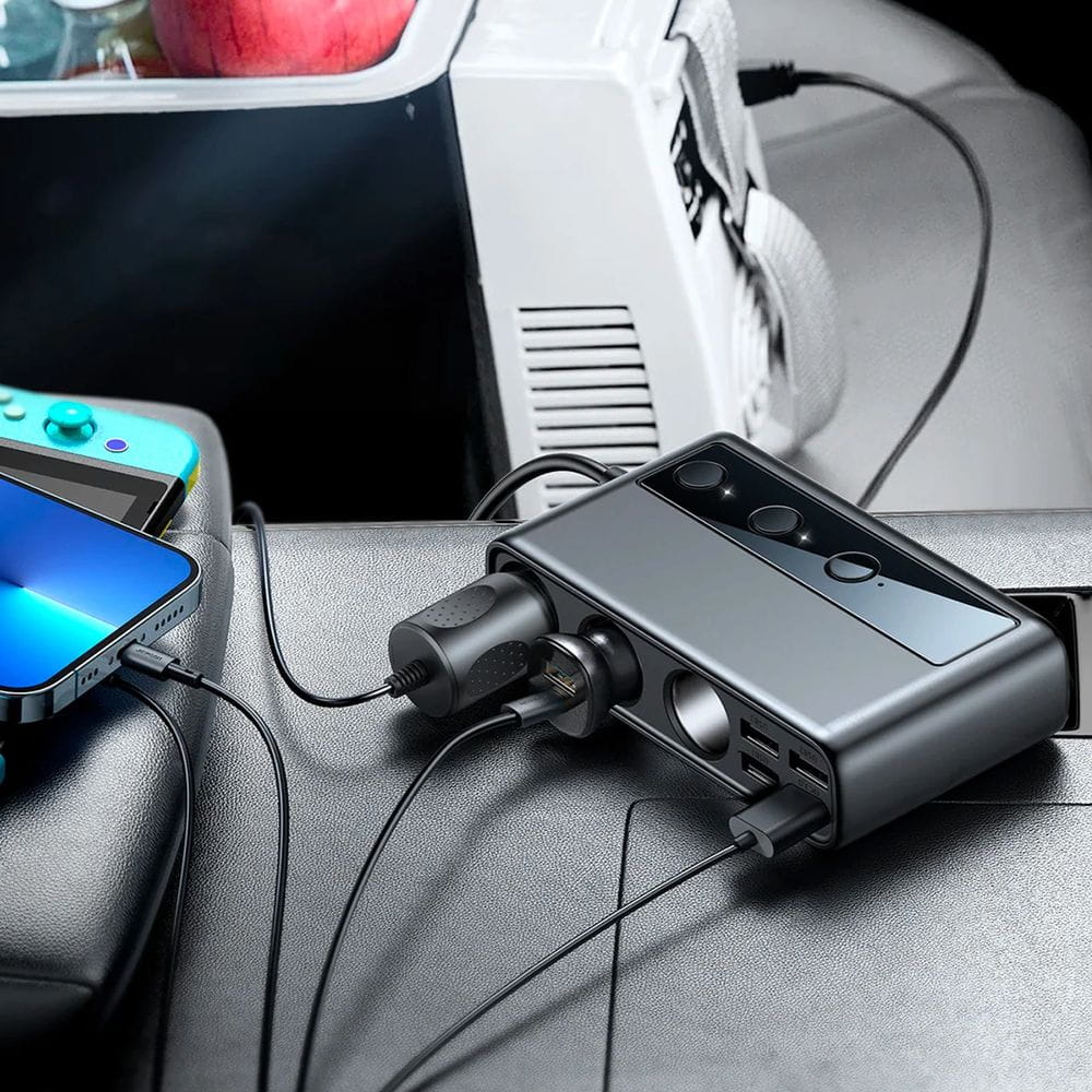 Autoladegerät 9in1 5x USB-A QC / 1x USB-C PD / 3x Zigarettenanzünderbuchse, Joyroom Multi-Port Car Cigarette Lighter JR-CL06, 154W, Schwarz