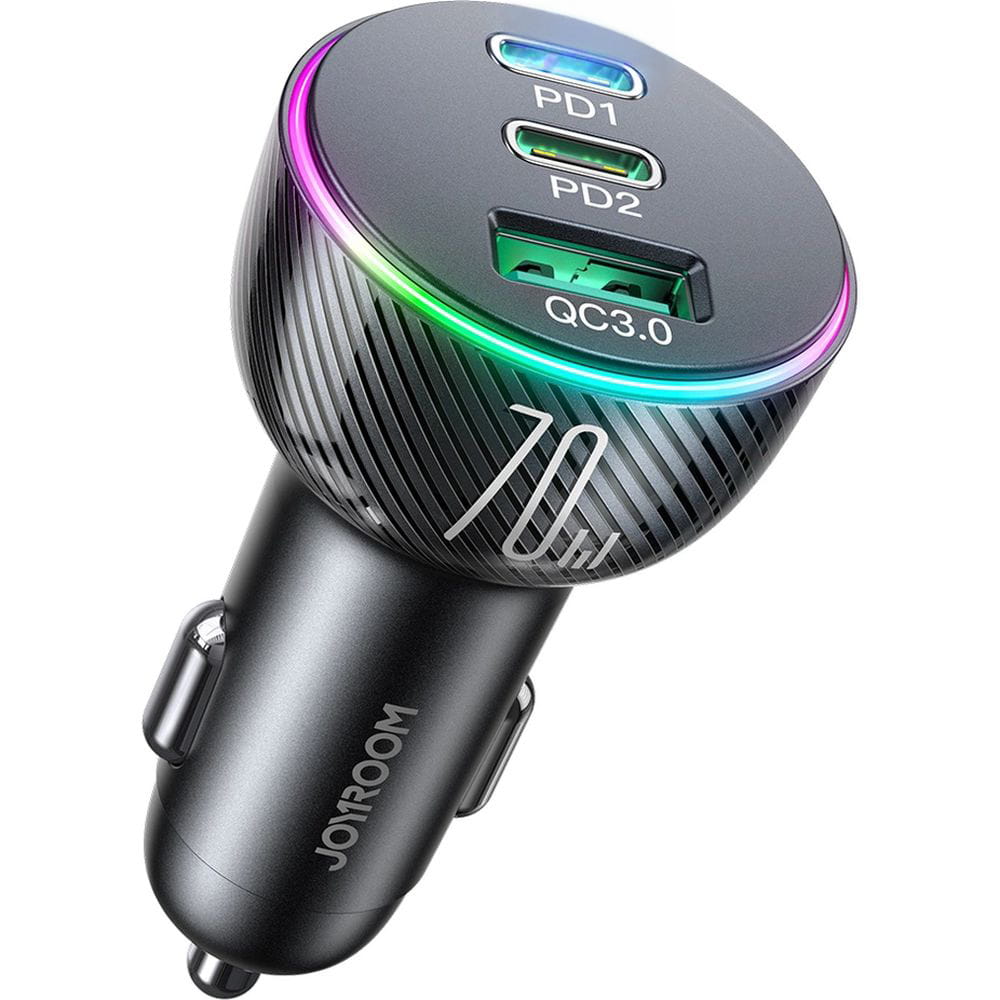 Autoladegerät 1x USB-A QC 3.0 / 2x USB-C PD 3.0, Joyroom Car Charger JR-CL26, 70W, Schwarz