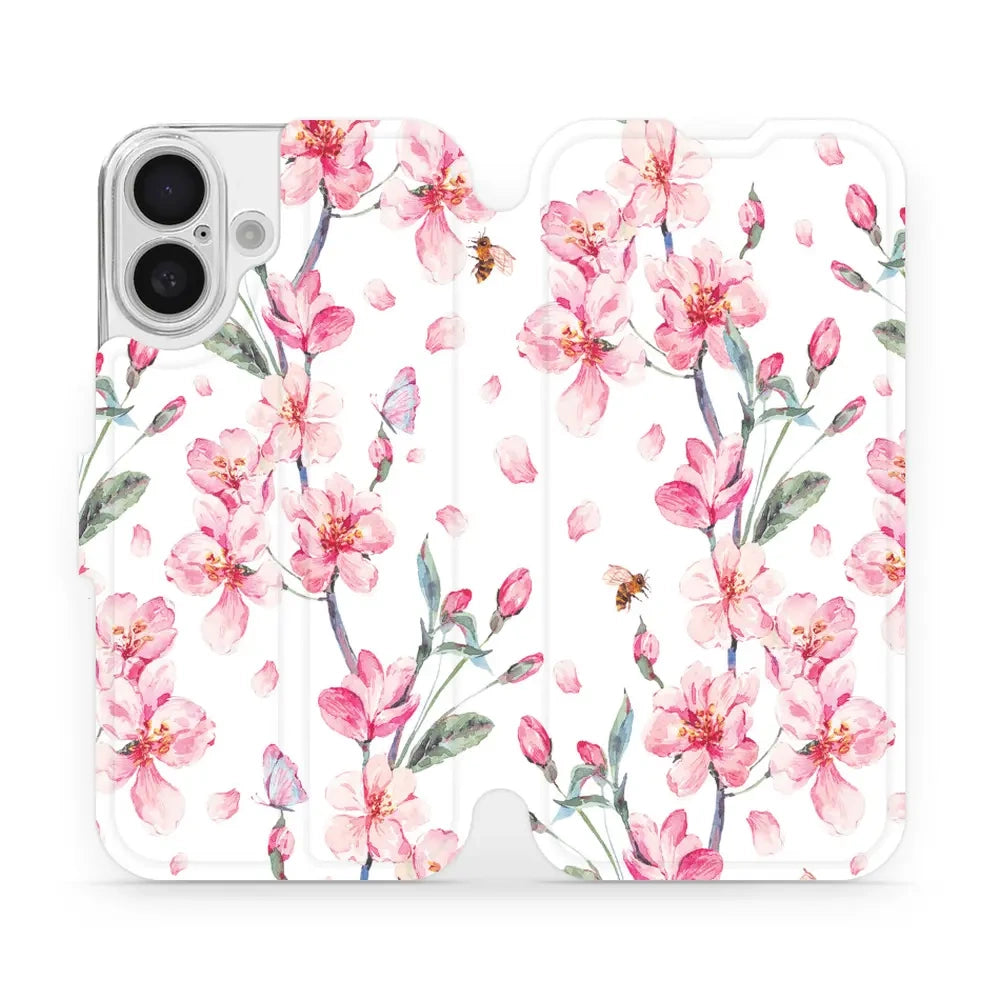 Handyhülle mit klappe für iPhone 16, Mobiwear Book, Rosa Frühling