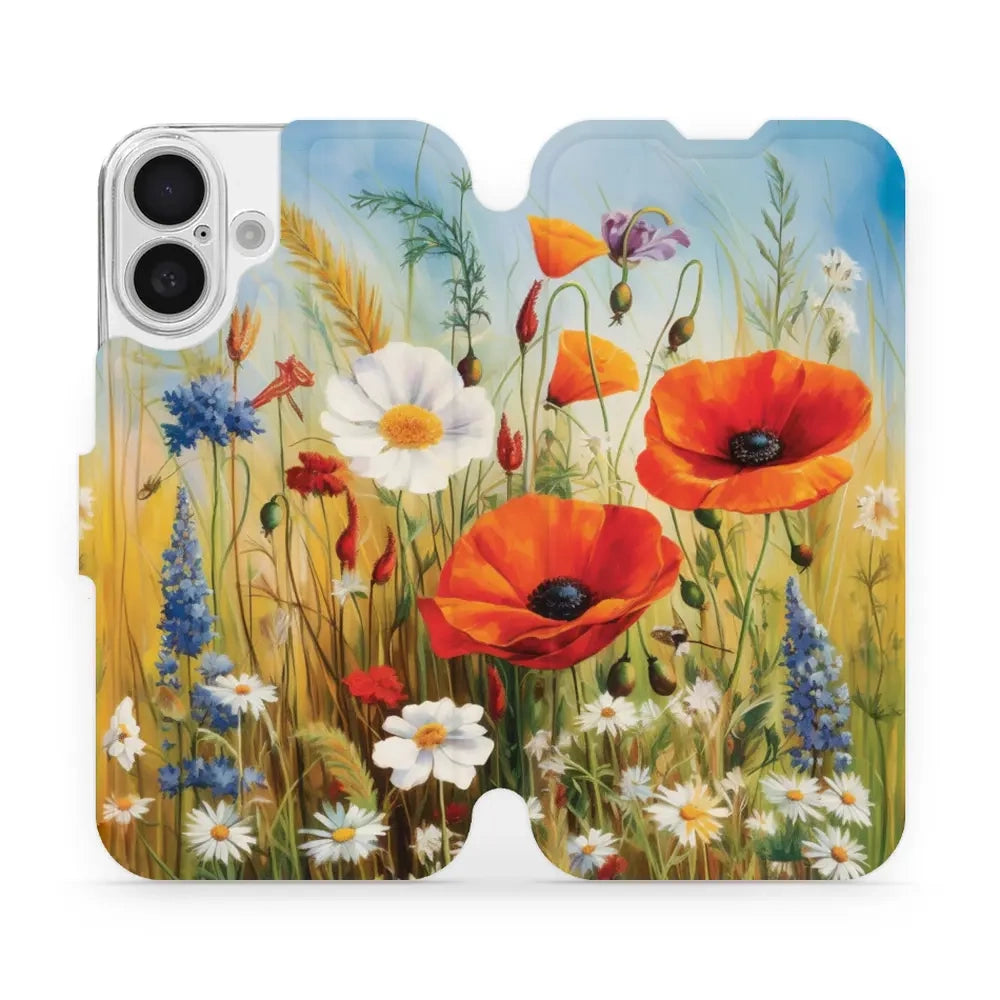 Handyhülle mit klappe für iPhone 16, Mobiwear Book, Wiesenblumen