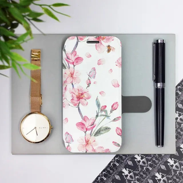 Handyhülle mit klappe für iPhone 16 Pro, Mobiwear Book, Rosa Frühling