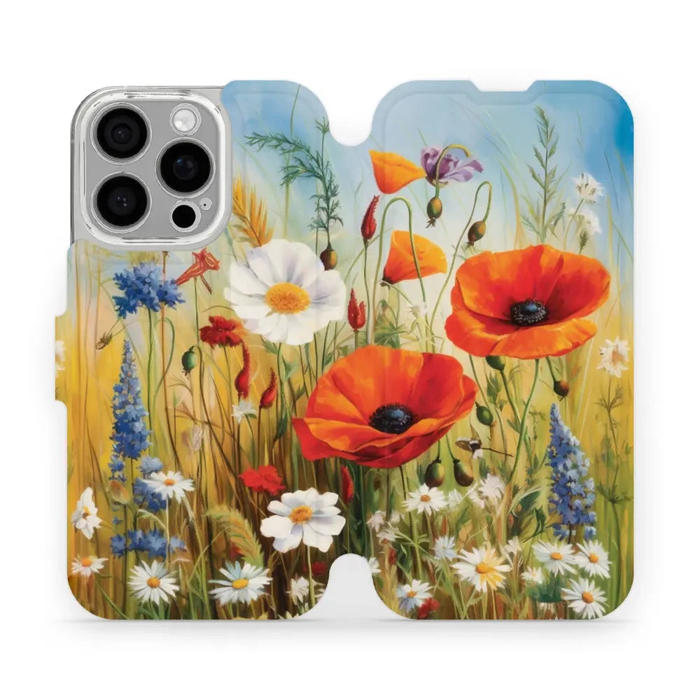 Handyhülle mit klappe für iPhone 16 Pro, Mobiwear Book, Wiesenblumen