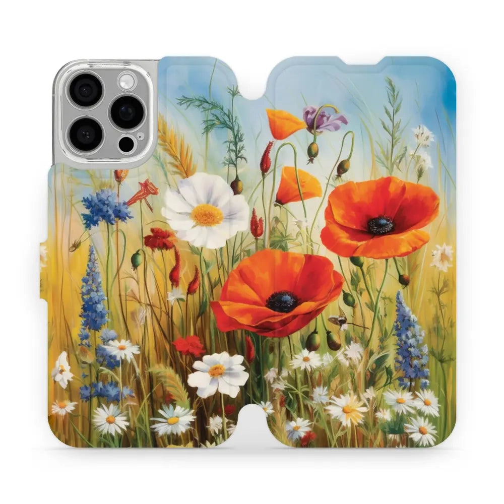 Handyhülle mit klappe für iPhone 16 Pro Max, Mobiwear Book, Wiesenblumen