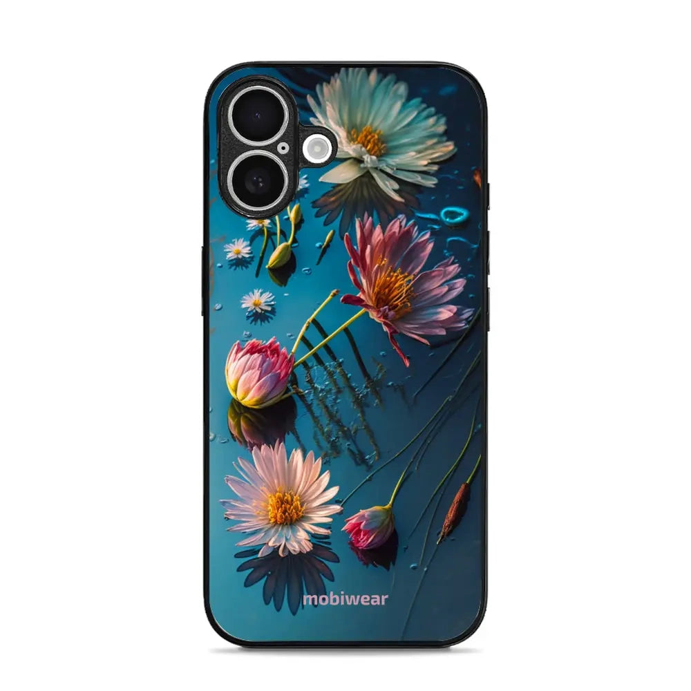 Handyhülle für iPhone 16, Mobiwear Glossy Case, Blau-Blumig
