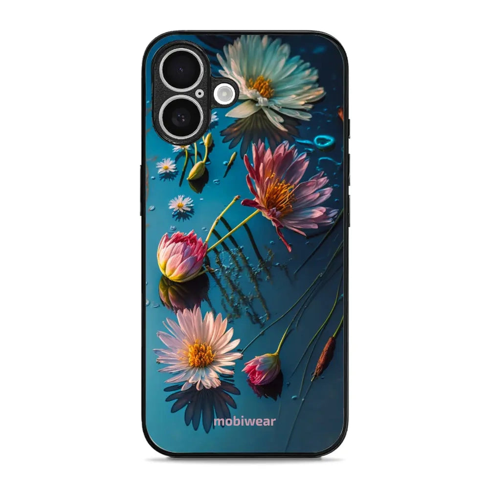 Handyhülle für iPhone 16 Plus, Mobiwear Glossy Case, Blau-Blumig
