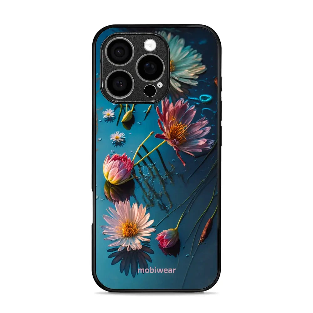 Handyhülle für iPhone 16 Pro, Mobiwear Glossy Case, Blau-Blumig