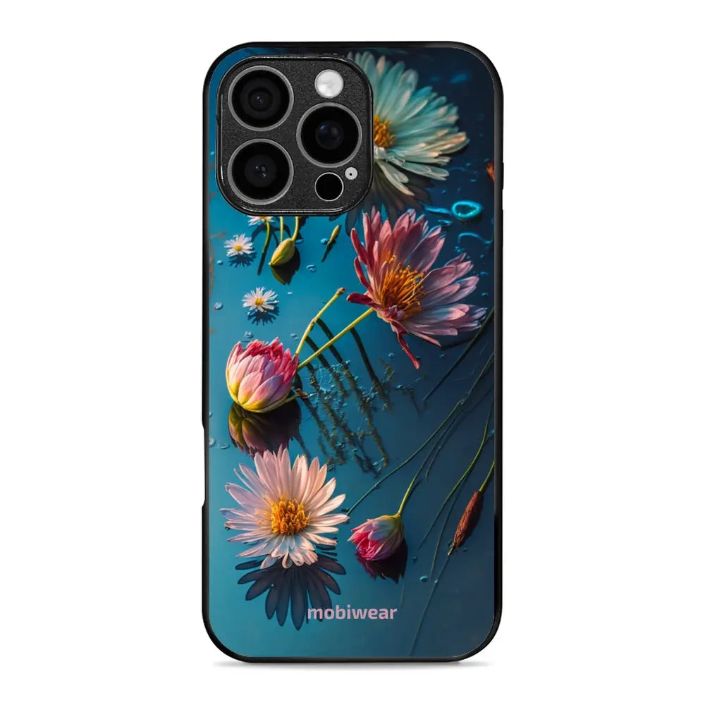 Handyhülle für iPhone 16 Pro Max, Mobiwear Glossy Case, Blau-Blumig