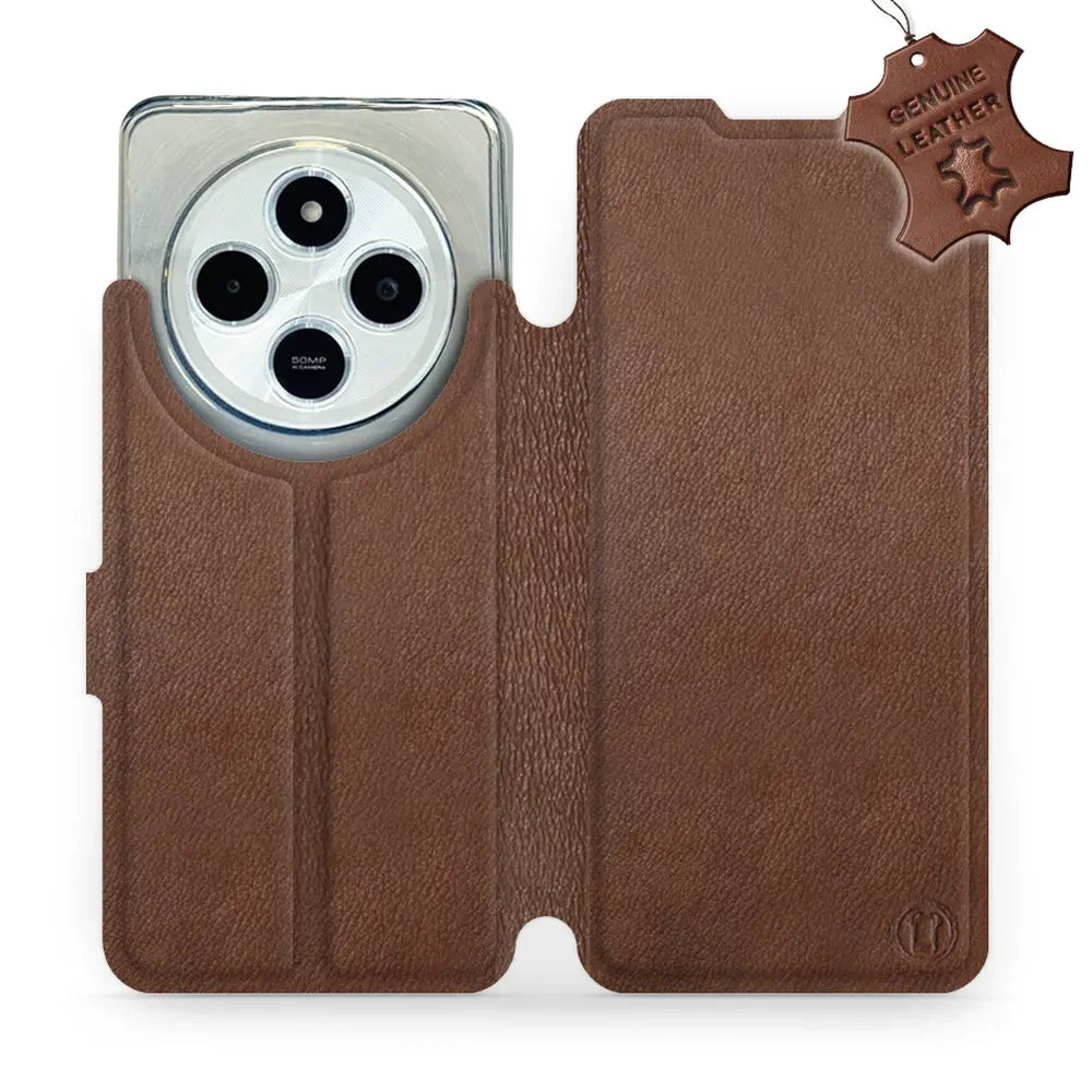 Echtleder Handyhülle für Xiaomi Redmi 14C 4G, Mobiwear Leather, Braun