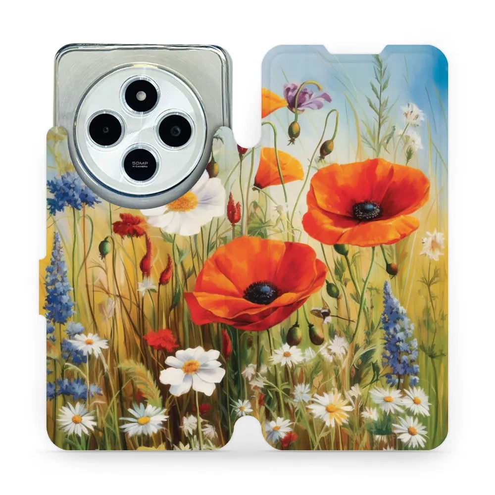 Handyhülle mit klappe für Xiaomi Redmi 14C 4G, Mobiwear Book, Wiesenblumen