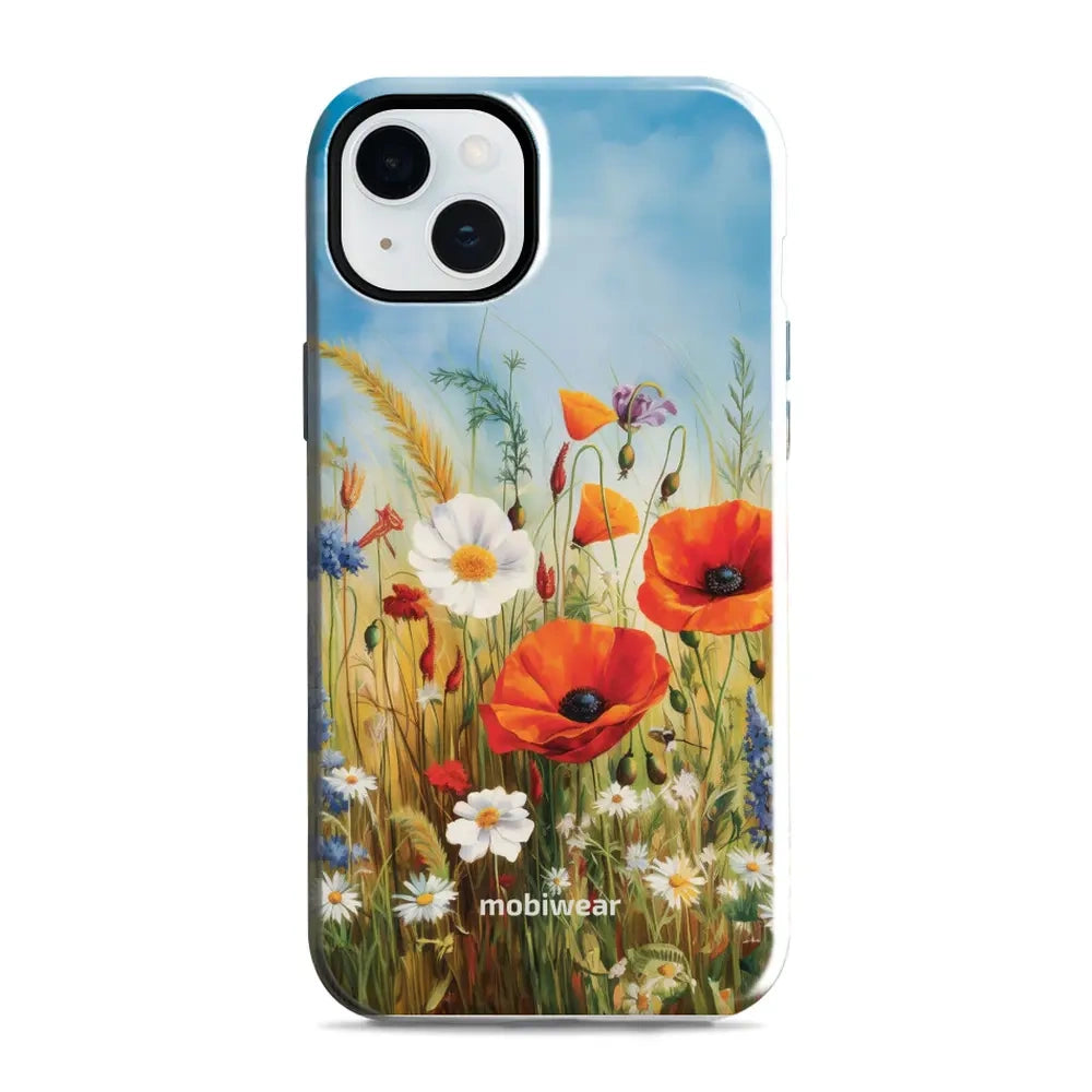 Handyhülle für iPhone 15 Plus, Mobiwear Elite Pro, Wiesenblumen