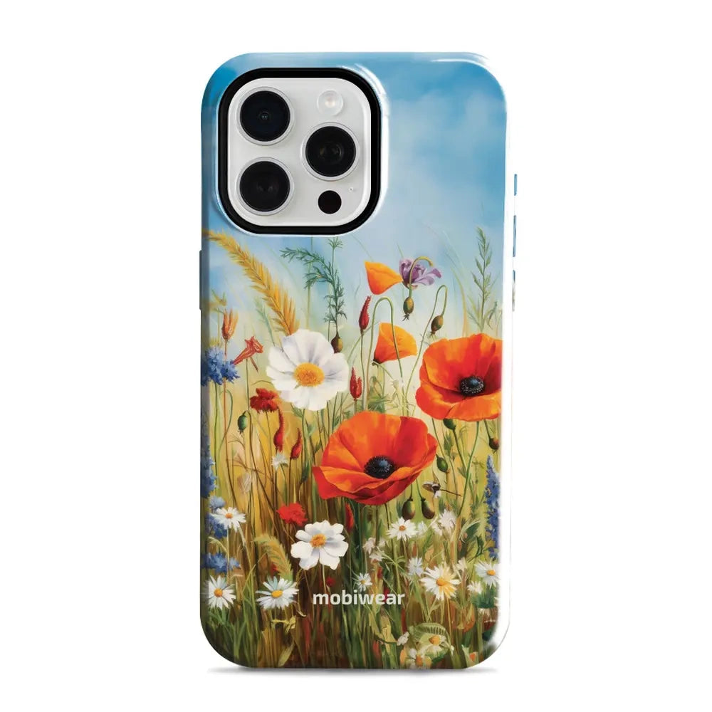 Handyhülle für iPhone 15 Pro Max, Mobiwear Elite Pro, Wiesenblumen