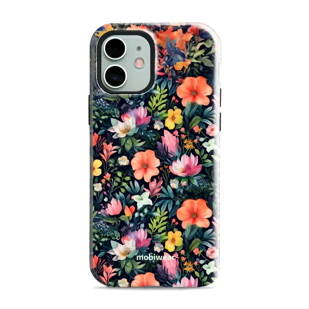 Handyhülle für iPhone 12, Mobiwear Elite Pro, Bunt-Blumig