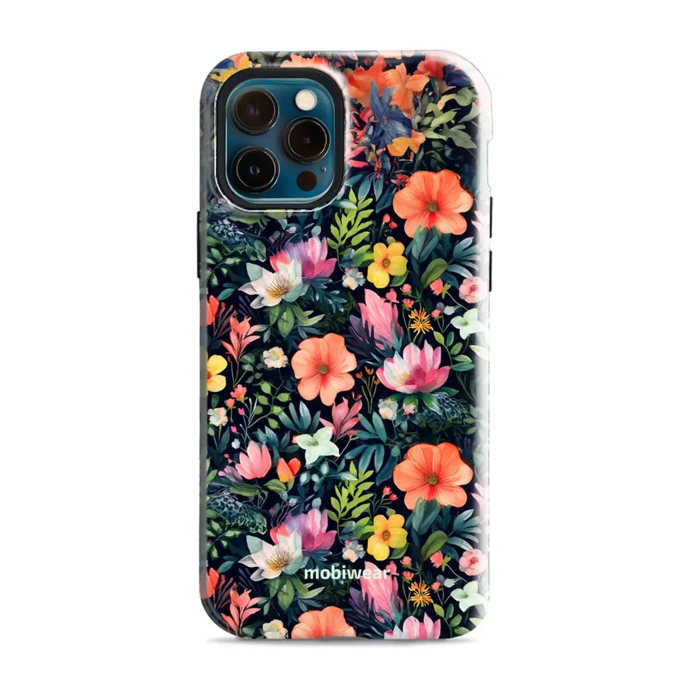 Handyhülle für iPhone 12 Pro, Mobiwear Elite Pro, Bunt-Blumig