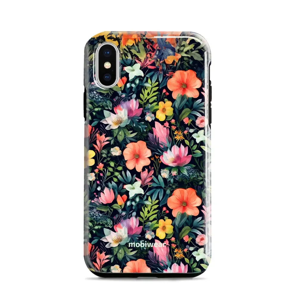 Handyhülle für iPhone X, Mobiwear Elite Pro, Bunt-Blumig