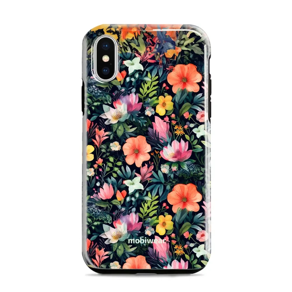 Handyhülle für iPhone Xr, Mobiwear Elite Pro, Bunt-Blumig