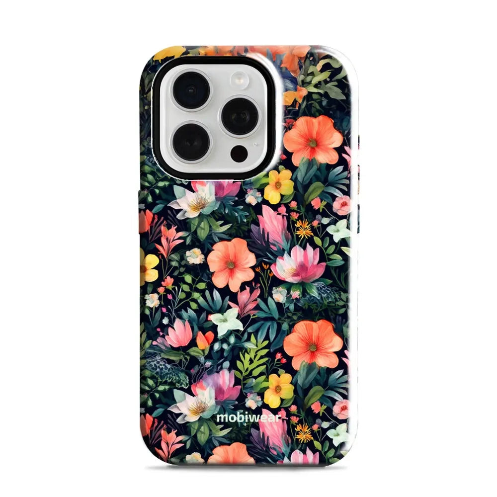 Handyhülle für iPhone 15 Pro, Mobiwear Elite Pro, Bunt-Blumig