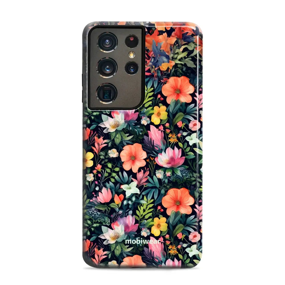 Handyhülle für Galaxy S21 Ultra, Mobiwear Elite Pro, Bunt-Blumig