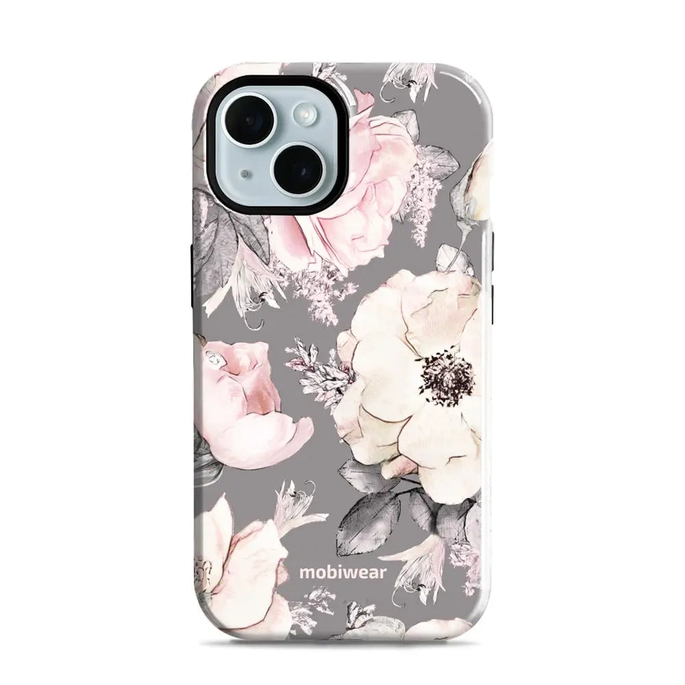 Handyhülle für iPhone 15, Mobiwear Elite Pro, Rosa-Blumig