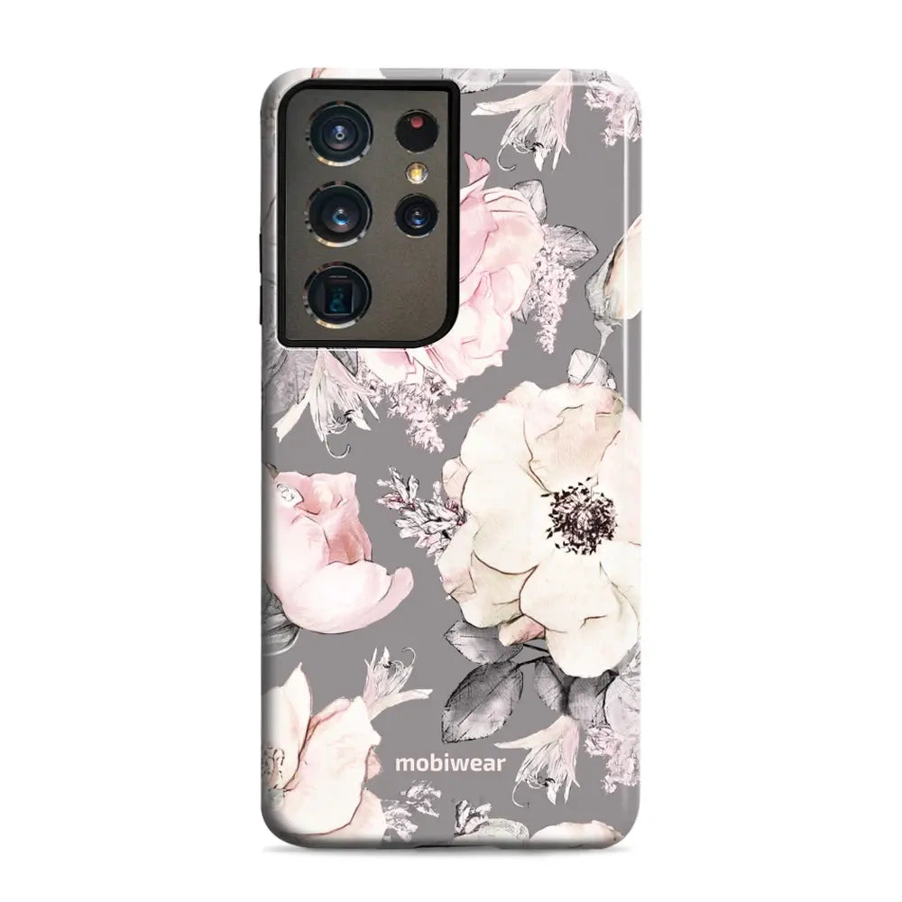 Handyhülle für Galaxy S21 Ultra, Mobiwear Elite Pro, Rosa-Blumig