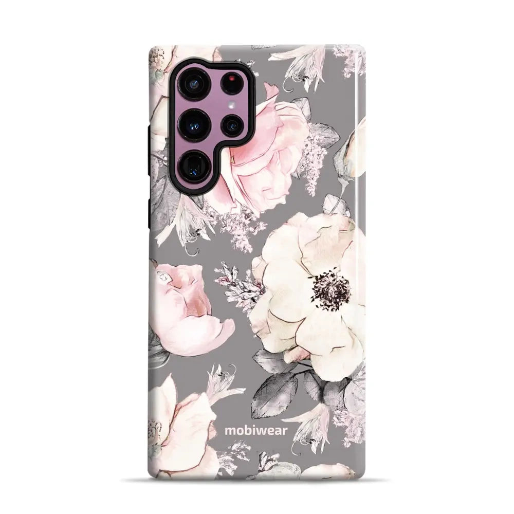Handyhülle für Galaxy S22 Ultra, Mobiwear Elite Pro, Rosa-Blumig