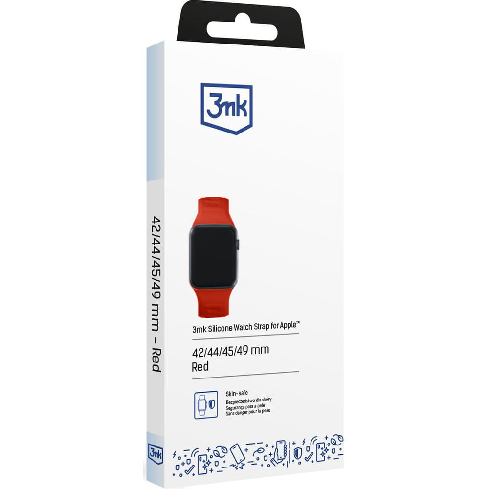 Armband für Apple Watch 49/46/45/44 mm, 3mk Silicone Watch Strap, Rot