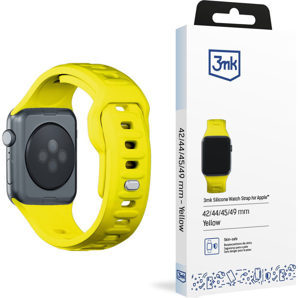 Armband für Apple Watch 49/46/45/44 mm, 3mk Silicone Watch Strap, Gelb