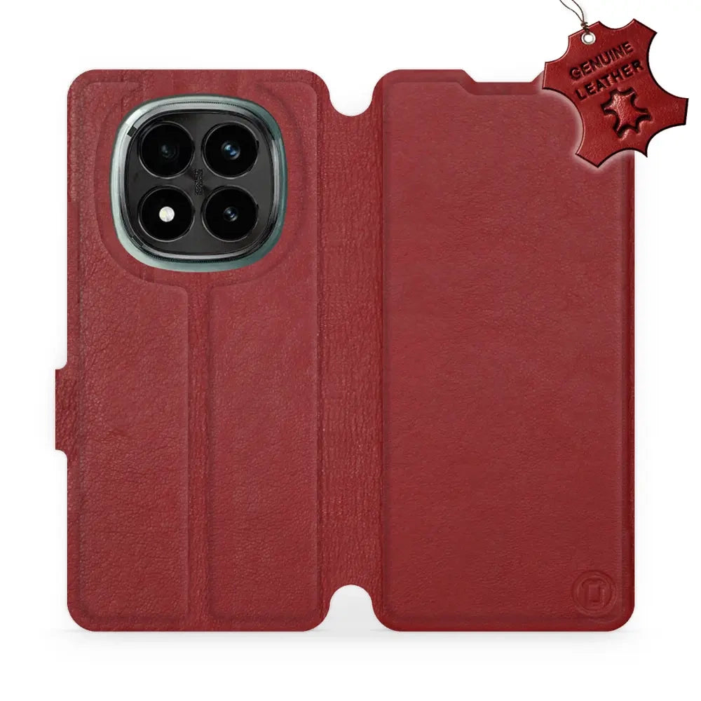 Echtleder Handyhülle für Xiaomi Redmi Note 14 Pro Plus 5G, Mobiwear Leather, Dunkelrot