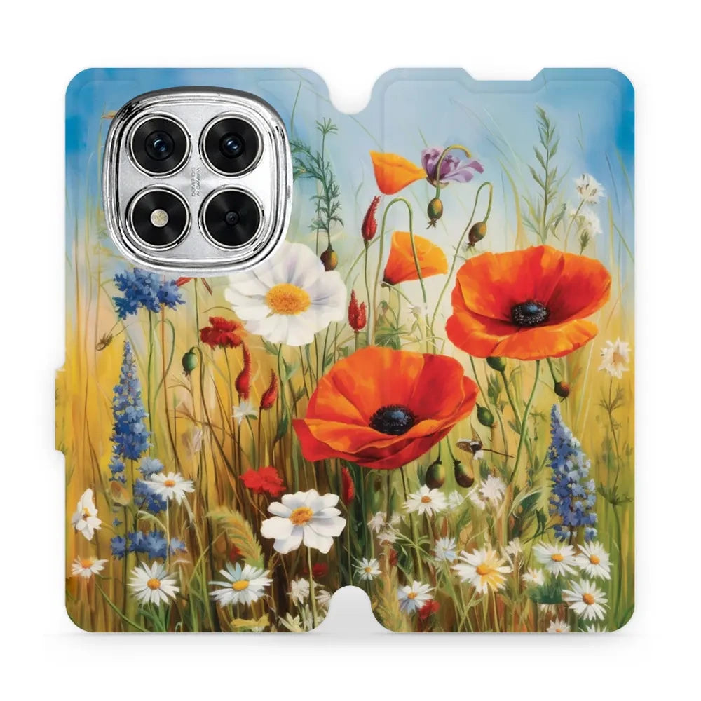Handyhülle mit klappe für Xiaomi Redmi Note 14 Pro 5G, Mobiwear Book, Wiesenblumen