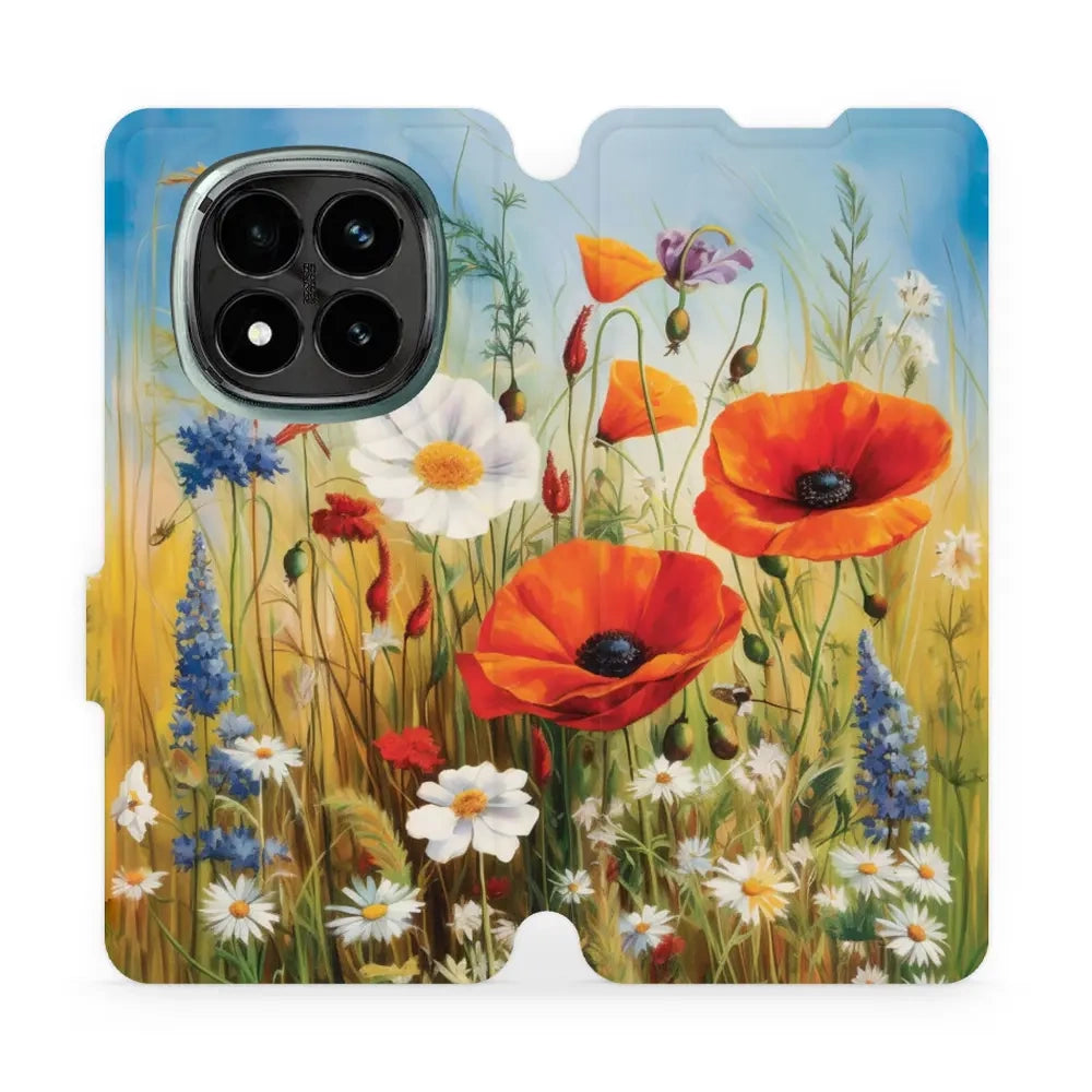 Handyhülle mit klappe für Xiaomi Redmi Note 14 Pro Plus 5G, Mobiwear Book, Wiesenblumen