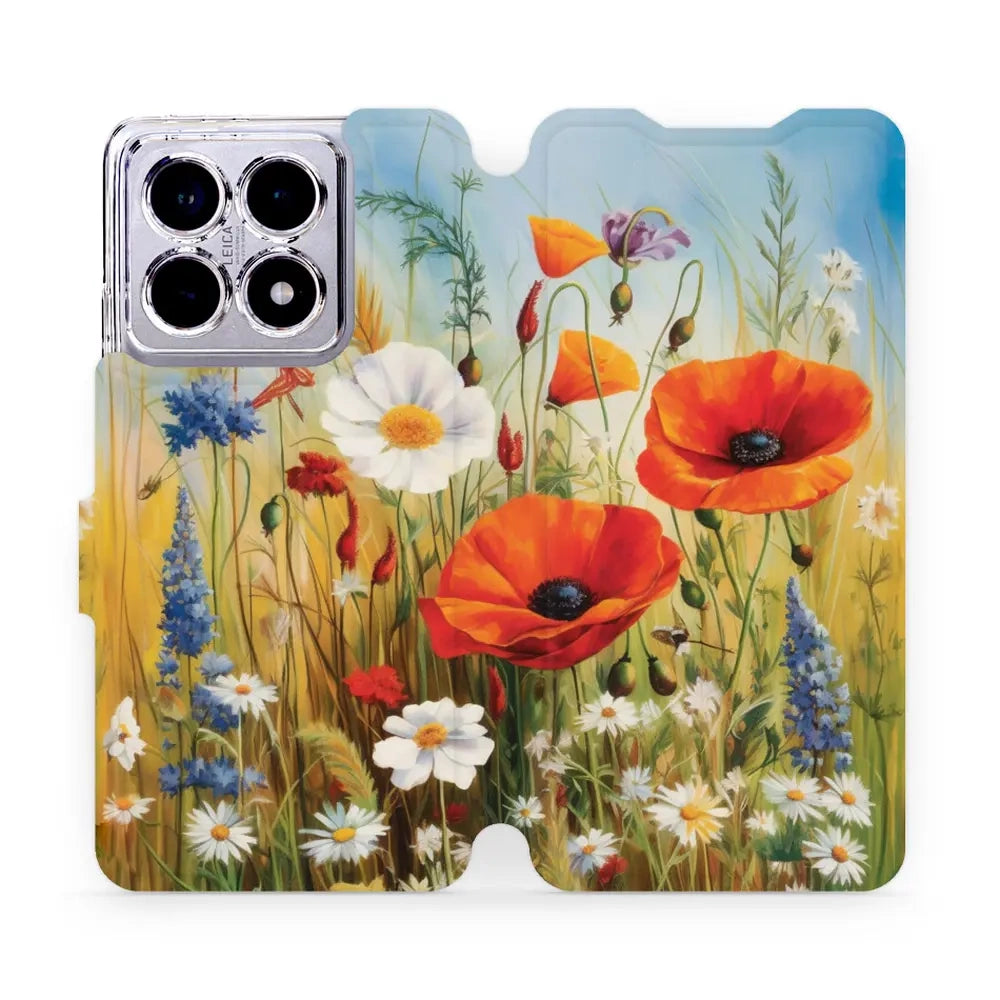 Handyhülle mit klappe für Xiaomi 14T, Mobiwear Book, Wiesenblumen