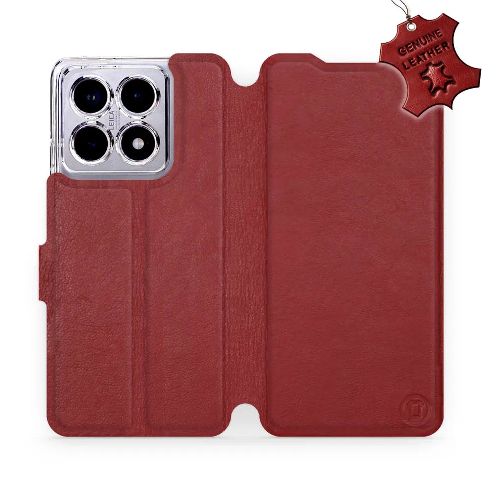 Echtleder Handyhülle für Xiaomi 14T Pro, Mobiwear Leather, Dunkelrot