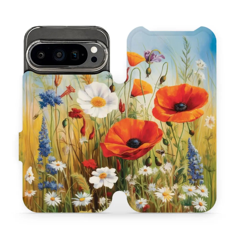Handyhülle mit klappe für Google Pixel 9 Pro, Mobiwear Book, Wiesenblumen