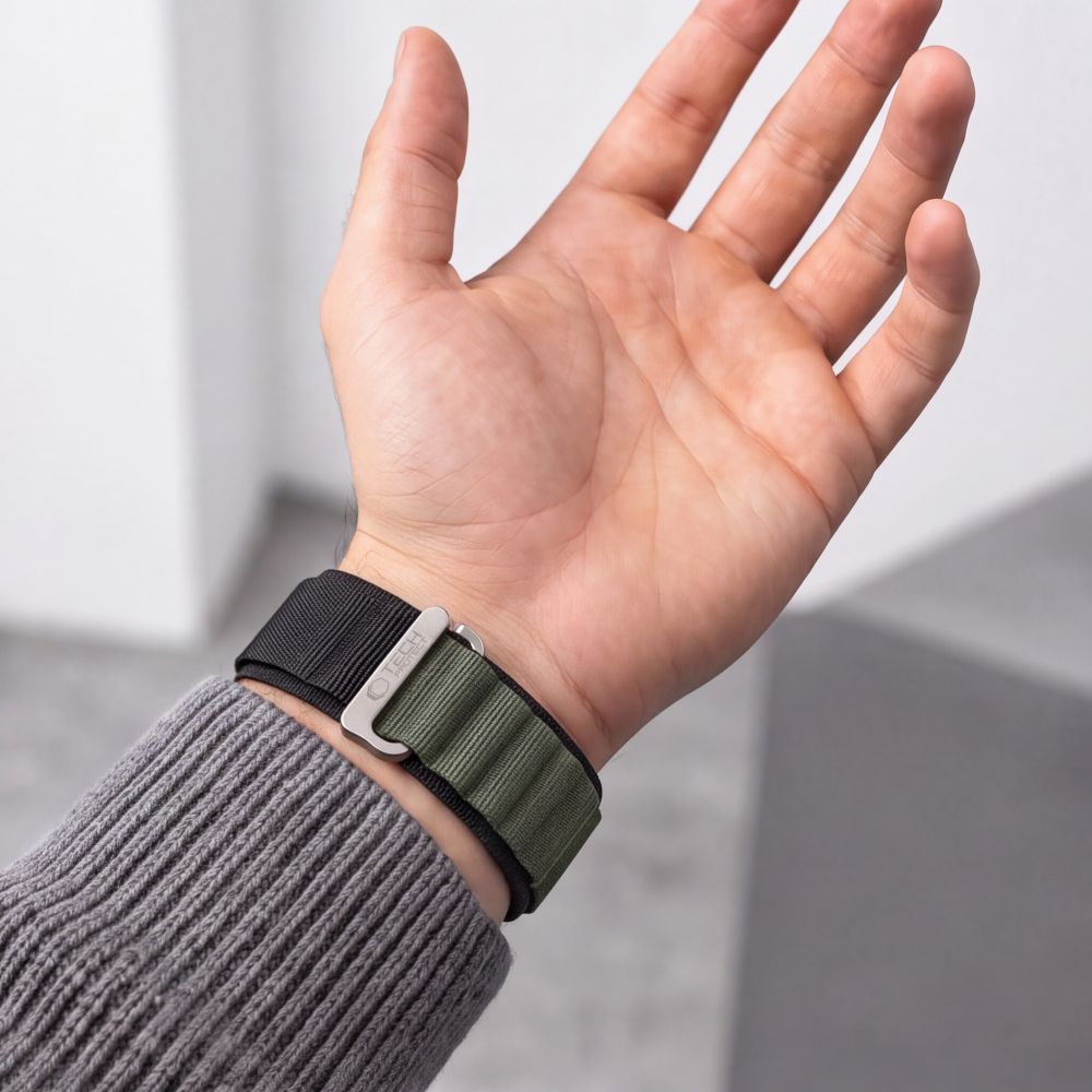 Armband für Apple Watch 49/46/45/44 mm, Tech Protect Nylon Pro, Schwarz-Grün (3/7)