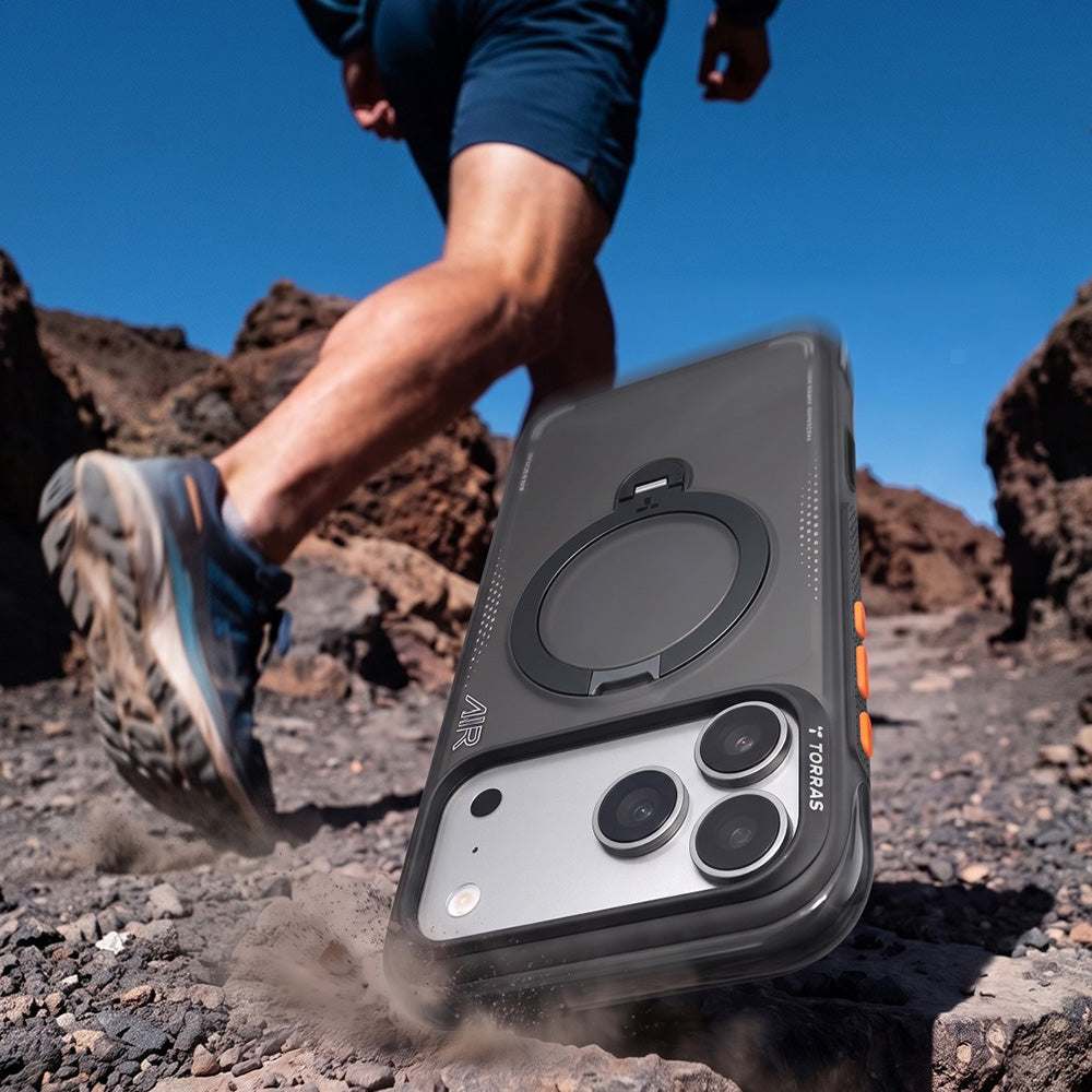 Handyhülle mit 360° drehbarem Standfuß für iPhone 18 Pro Max / 17 Pro Max, Torras Ostand Q3 Air mit MagSafe, Schwarz (3/8)