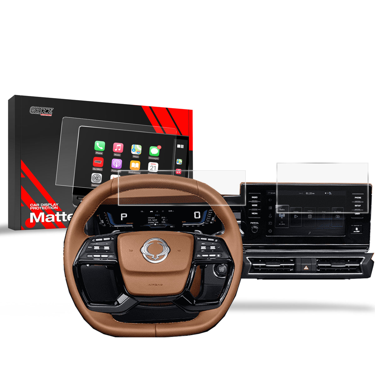 Matte Autodisplayfolie 2in1 für SsangYong Torres 9" (2023-2026), Grizz Protector